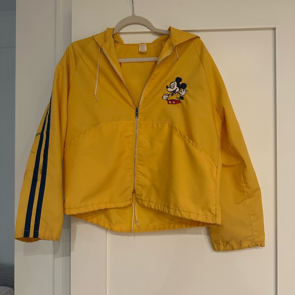 VTG Disney Yellow Mickey Mouse Zip-Up Jacket with Navy Stripes